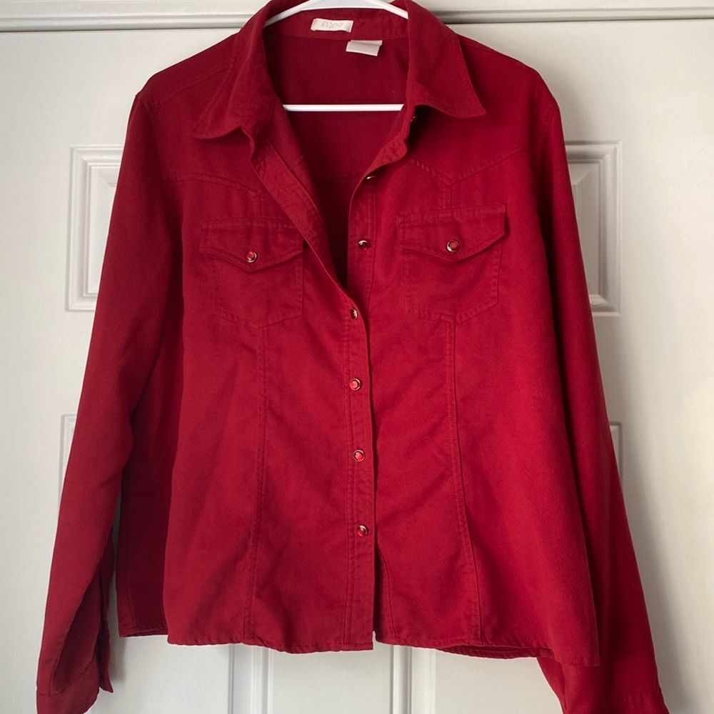 GNW Red Western Style Suede Feel Button Up Top Size XL